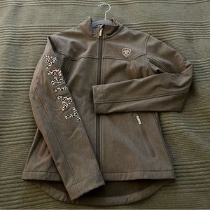 Ariat New Team Softshell Jacket in banyan bark heather brown leopard size small